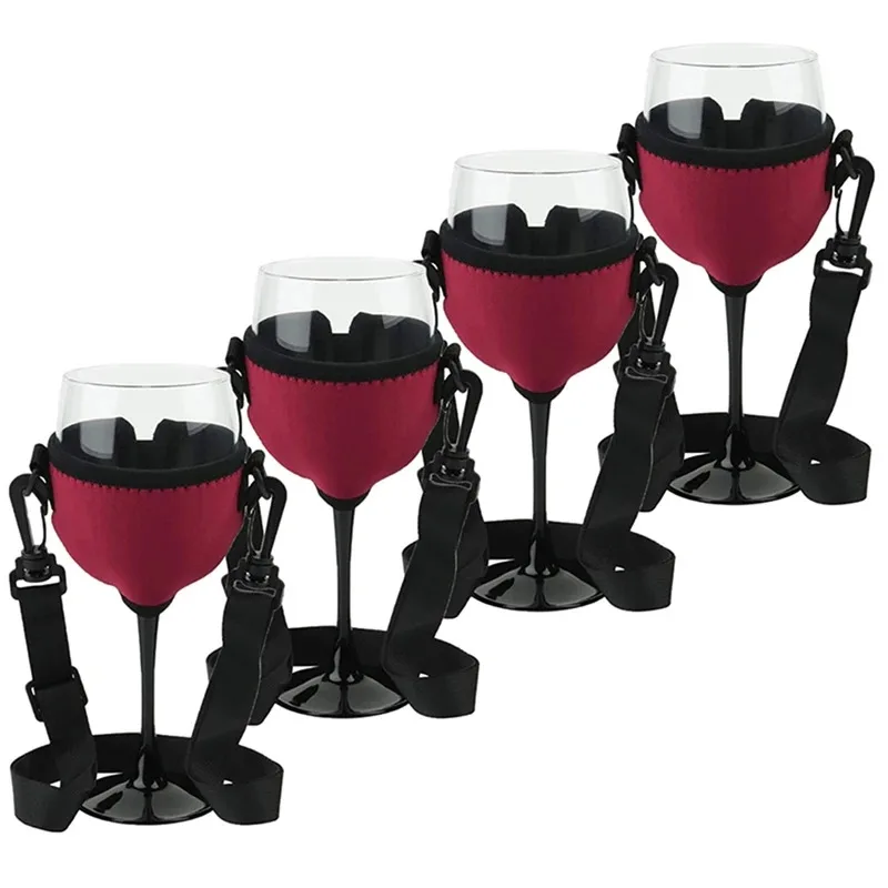 4PCS Portable Wine Glass Holder Strap WineSling Yoke GlassHolder Support Neck Strap For Birthday Cocktail Tools