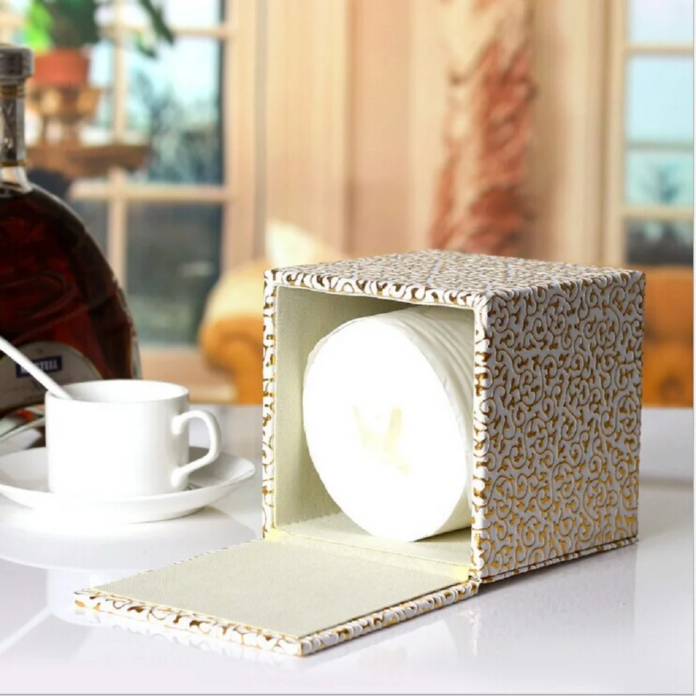 Creative Desktop Roll Paper Box, PU Leather Tissue Case, Cube Napkin Holder, Kitchen Pumping Tray, European Fashion Storage Box