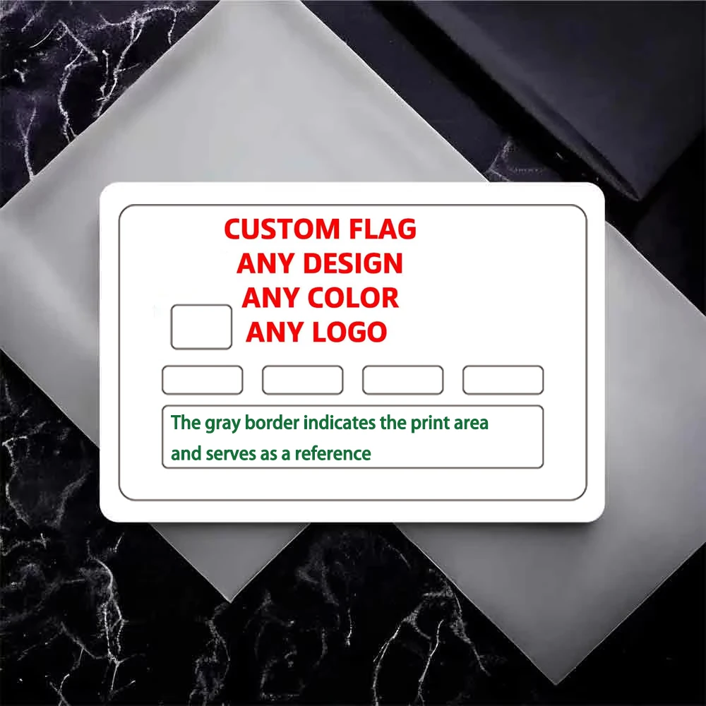Pegatinas para tarjetas de crédito bancarias, diseño personalizado, cualquier patrón, texto, logotipo, 4 piezas. El borde gris indica la impresión.