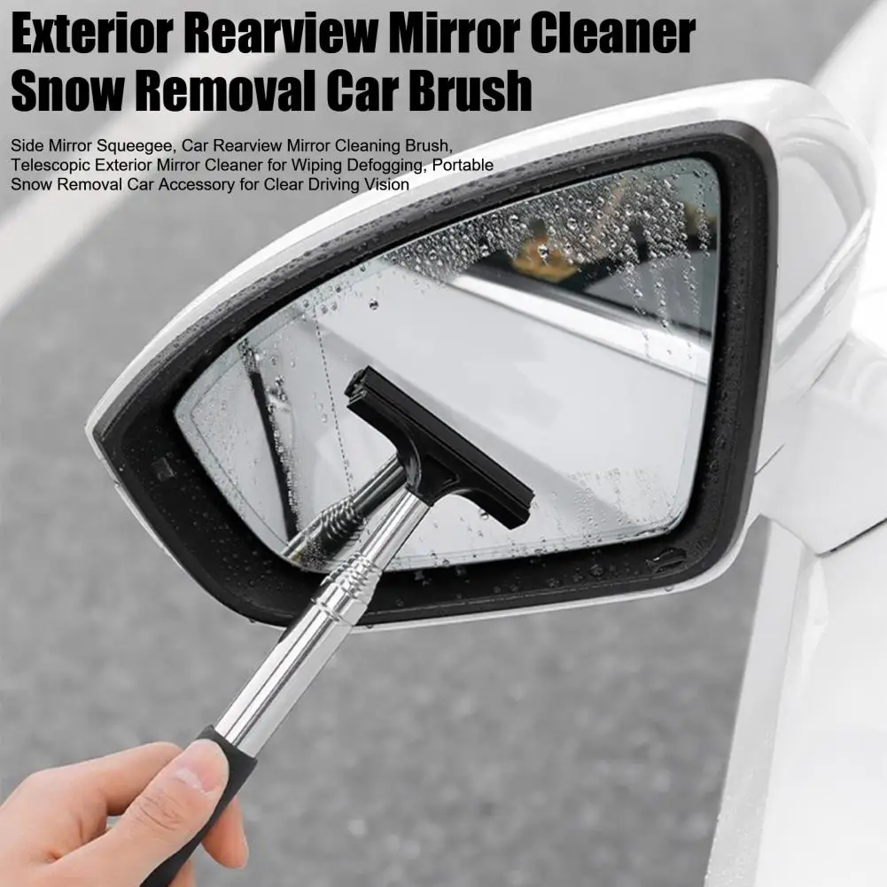 Side Mirror Squeegee, Car Rearview Mirror Cleaning Brush, Telescopic Exterior Mirror Cleaner Portable Snow Removal Car Accessory