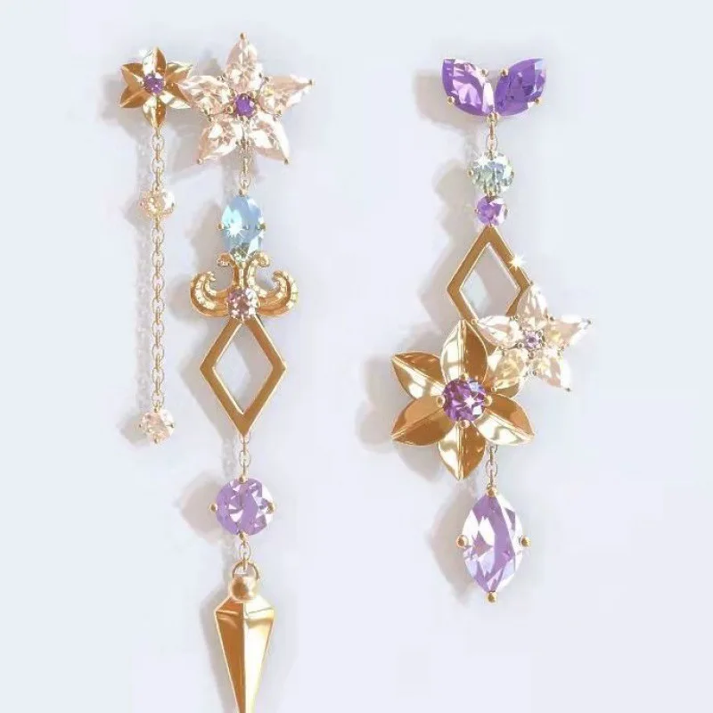 أنيمي لعبة Genshin تأثير Zhongli Keqing منى تأثيري الدعائم أقراط ياردروب موضة خمر مجوهرات اكسسوارات هدية