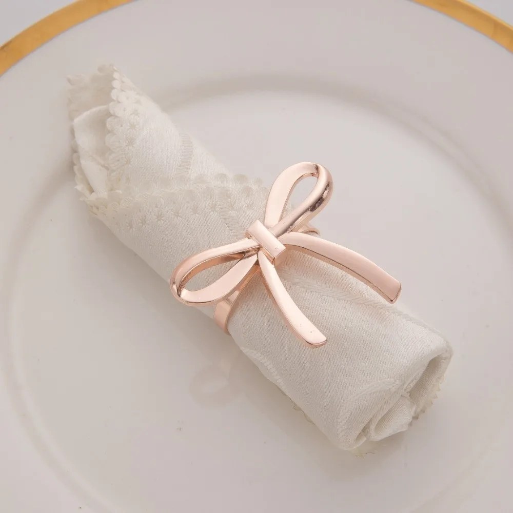 Elegant Metal Material Napkin Rings Bow Shape Elegant Napkin Holders Napkin Buckles Home Table Decoration