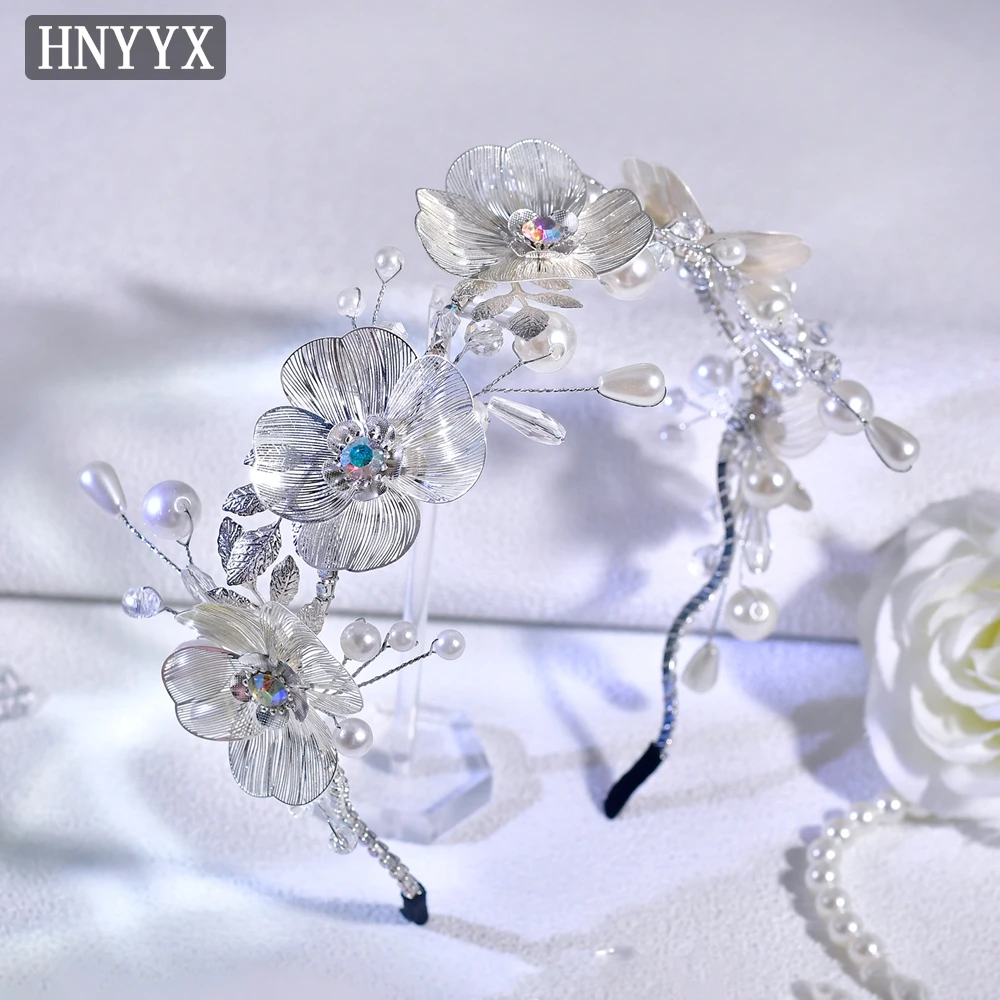 

HNYYX Alloy Flower Hair Bands White Pearl Headband Fashion Rhinestone Head Hoop Korean Hair Accessories Ladies Jewelry A311