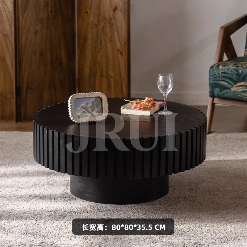 Walnut Round Coffee Table Wood Modern Fluted Coffee Table for Living Room Contemporary Low Circle Center Tables