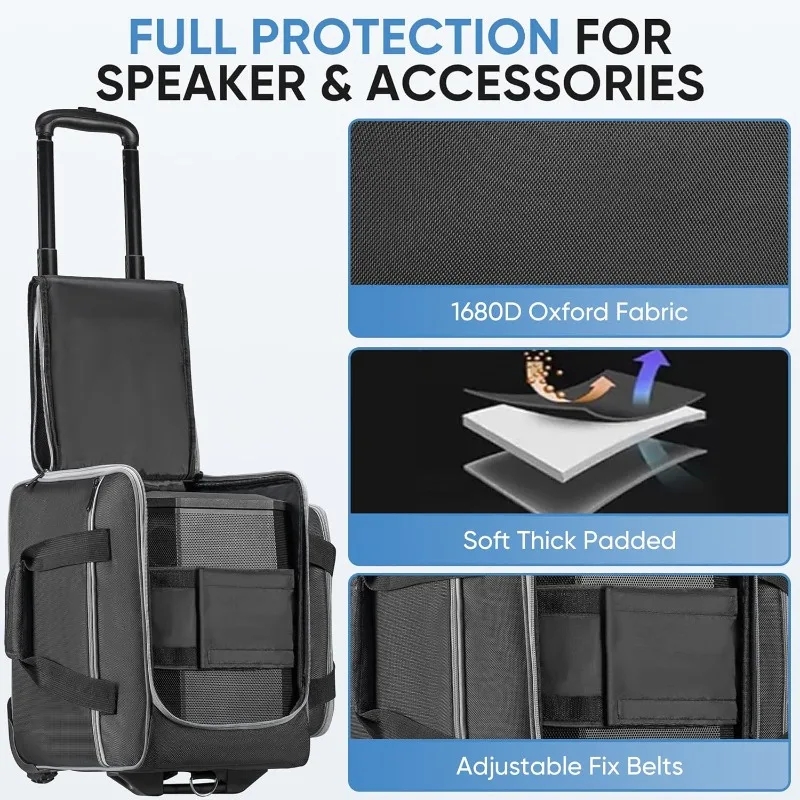 Speaker Bag with Wheels Compatible with Bose S1 Pro / S1 Pro+ / Partybox Encore Essential, Rolling Speaker Carrying Soft Case wi