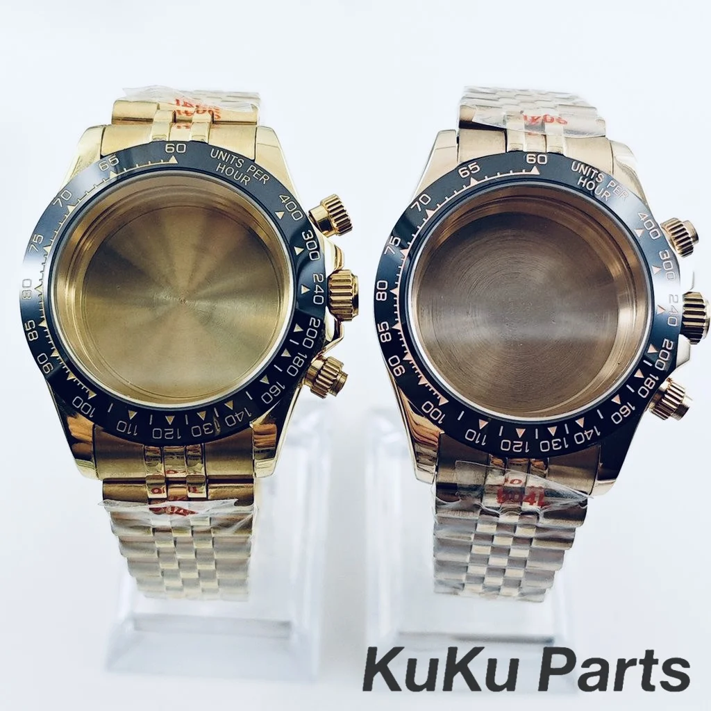 

40mm VK63 PVD Case Classic Jubilee Bracelet Parts Sapphire Crystal Watch Case Stainless Steel Daytona Style VK63 Quartz Movement