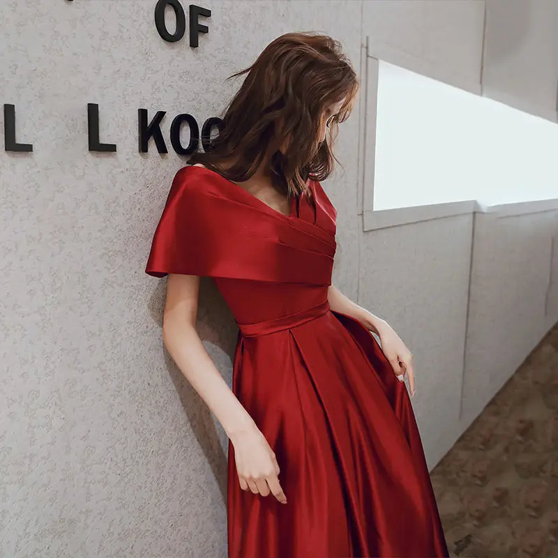 Vestido largo de satén con cuello barco para mujer, baile de graduación de noche para traje Sexy, cóctel, Formal, hasta el suelo, 2023