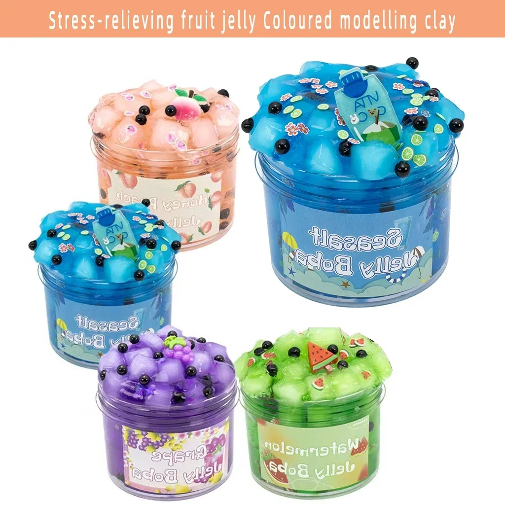 J2J 70/300ml Clear Jelly Cube Crunchy Fruit Theme Crystal Slime  Funny DIY Stress-relieving Fruit Jelly Coloured Modelling Clay