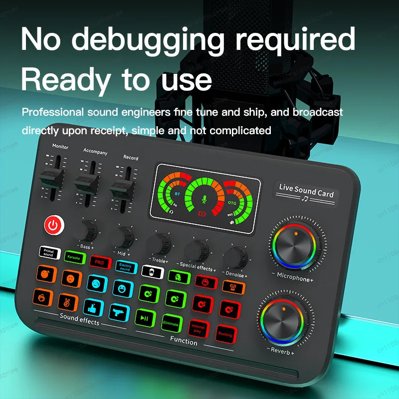 F999 USB Sound Card with Voice Changer， Custom Sound Effects for Fun Live Streams， Stereo Output for PC & Phone， Plug & Play