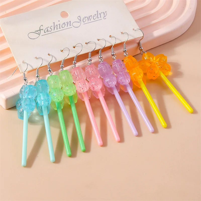 Leslie heiß verkaufen schöne bunte Harz Süßigkeiten Lutscher Ohrringe für Frauen Mini 3D-Simulation Lebensmittel Mädchen Kinder Geburtstags geschenke – Detail 2