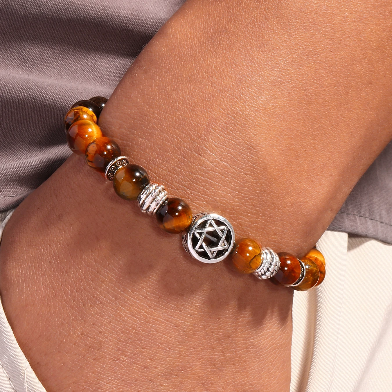 Pulseras Hombre Jewish Star of David Man Bracelets For Man Lava Rock Stone Yurman David Star Bracelets Pulseras Masculina