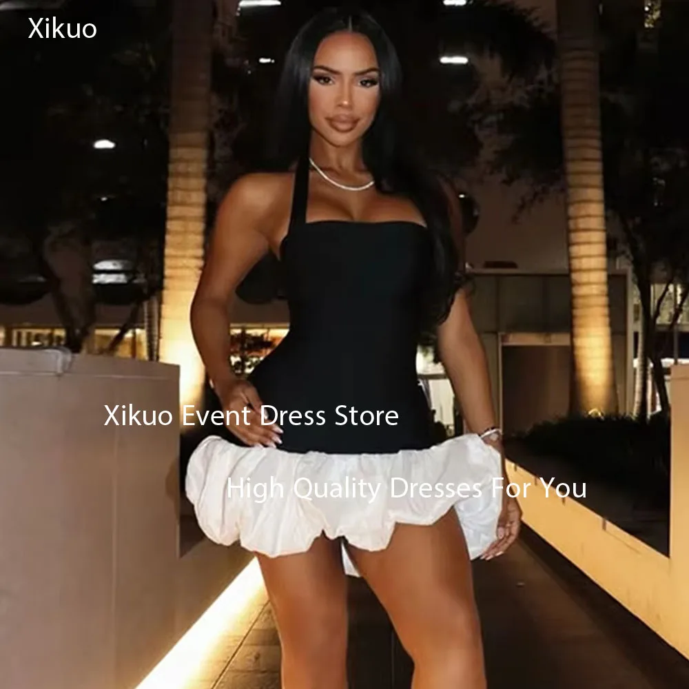 ชุดราตรีทรงพัฟฟ์ Xikuo แขนกุด แต่งระบายสวยงามสะดุดตา คอ halter สำหรับงานพรอม งานวันเกิด  รับตัดตามแบบ