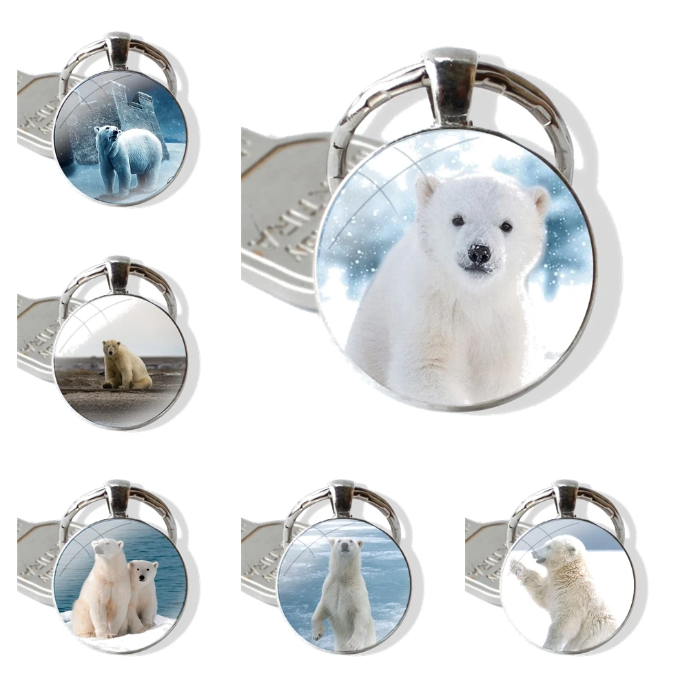 Polar Bear Alaska Keychain Glass Cabochon Metal Pendant Classic Men's Women's Keyring