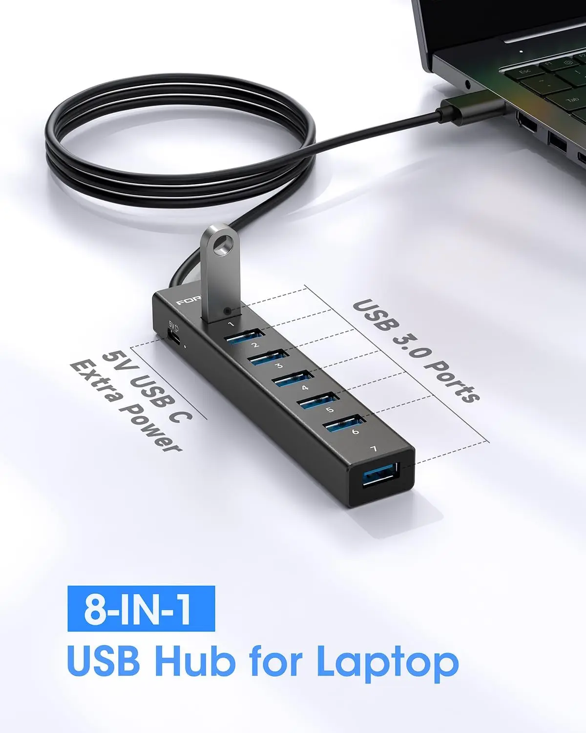 Док-станция FORIDA USB A 3.0 из алюминиевого сплава, 7 портов, концентратор USB 3,0, 5 Гбит/с, адаптер питания 5 В для настольного ноутбука, клавиатуры, телефона