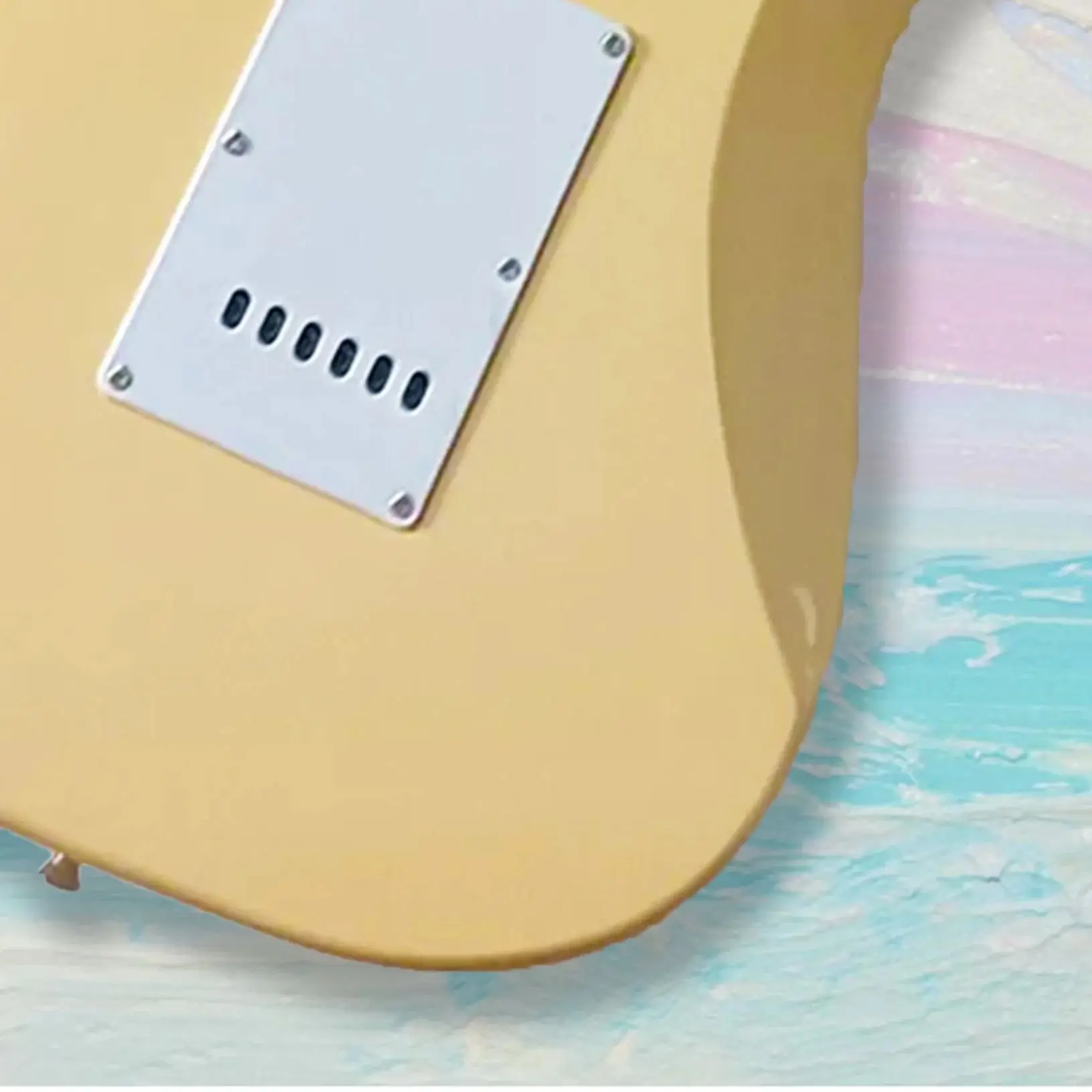 6 Strings Creams Yellow Electric Guitar with Scalloped White Pickguard SSS Pickups Customizable