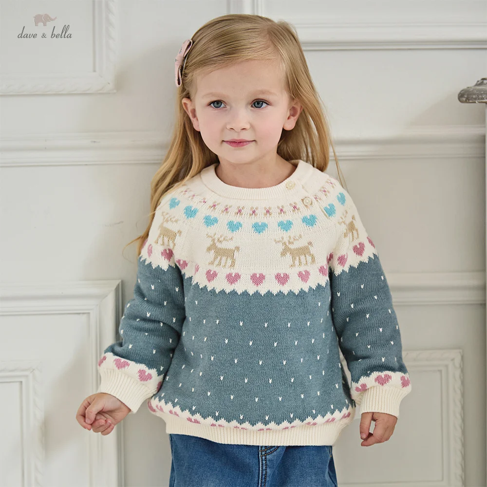 

Dave Bella Children Knitted Sweater Autumn Winter Girls Warmth Casual Pullover Baby Cotton Tops Outerwear Kids Clothes DB4254729