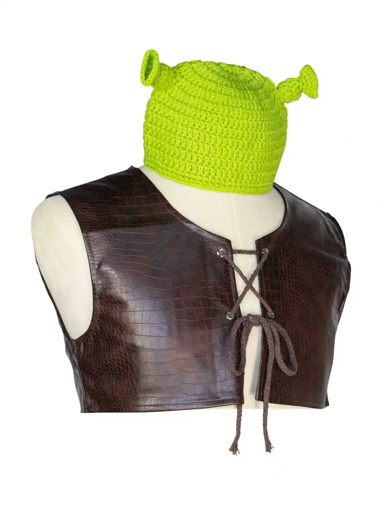 Halloween Shrek Monster Shrek Cosplay disfraz de escenario actuación sombrero verde chaqueta abrigo de cuero