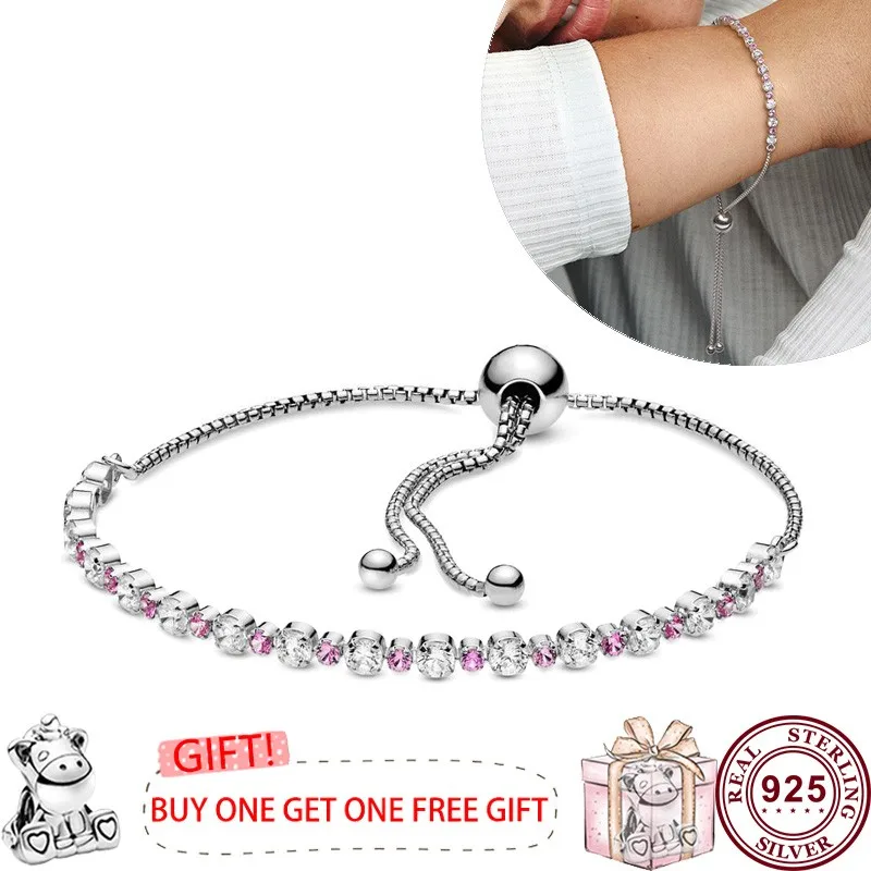 Hot selling 925 Sterling Silver Sparkling Butterfly Original Women's Sliding Tennis Bracelet DIY Fashion Wedding Charm Jewelry