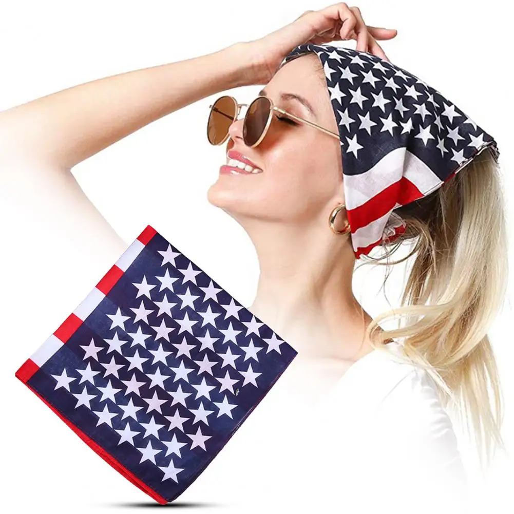 Cycling Square Scarf Overlock Design Windproof Unisex Fashion American Flag Stripes Star Print Hip-Hop Headscarf