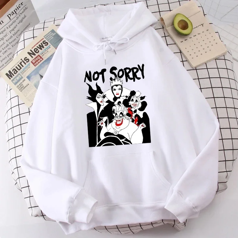 Goth Women White Hoodies Villains Bad Girl Print Hoodie Tops Harajuku Autumn Villain Queen Casual Hooded Pullovers Sweatshirts