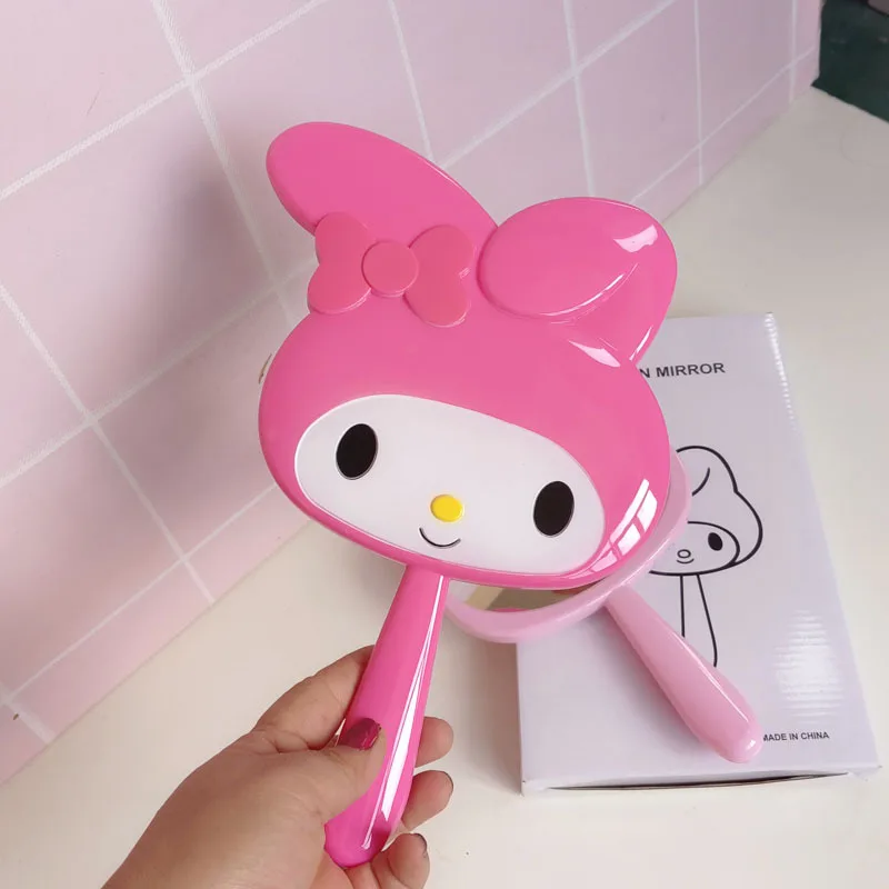 Miroir de maquillage Kawaii Hello Kitty Kuromi pour chambre à coucher, joli miroir de maquillage coeur girly, anti-chute, haut de gamme, dortoir étudiant