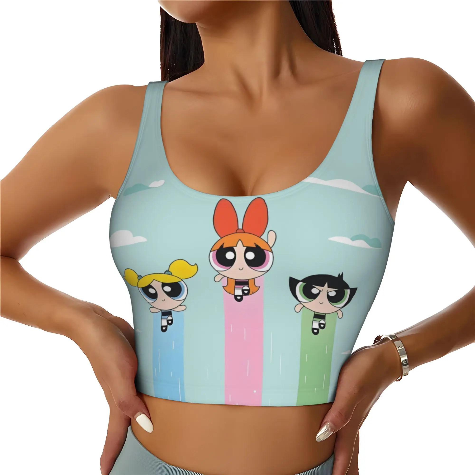 Custom Poweres Anime Puffes Workout Crop Tank Tops Women's Buttercup Blossom Bunny  Running Sports Bras