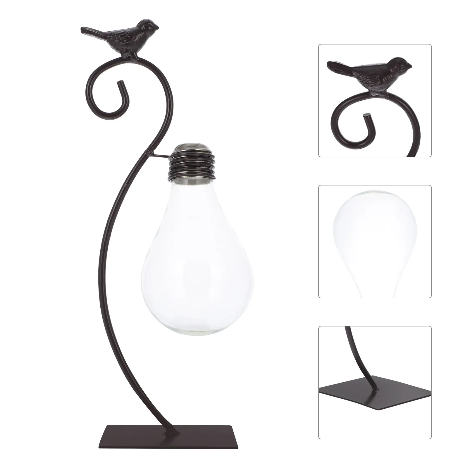 

1 шт. Декоративная ваза для гидропоники в форме птицы из черного металла и стекла, изысканный держатель для растений, настольное украшение для гостиной