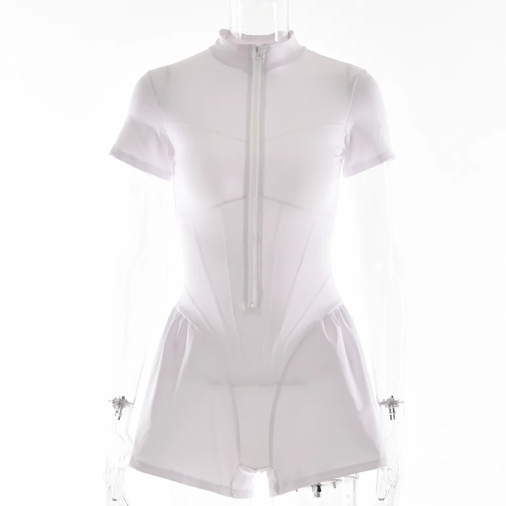 Mono de manga corta para mujer, Peto liso con cremallera, ropa deportiva, informal, Bodycon, primavera y verano, novedad