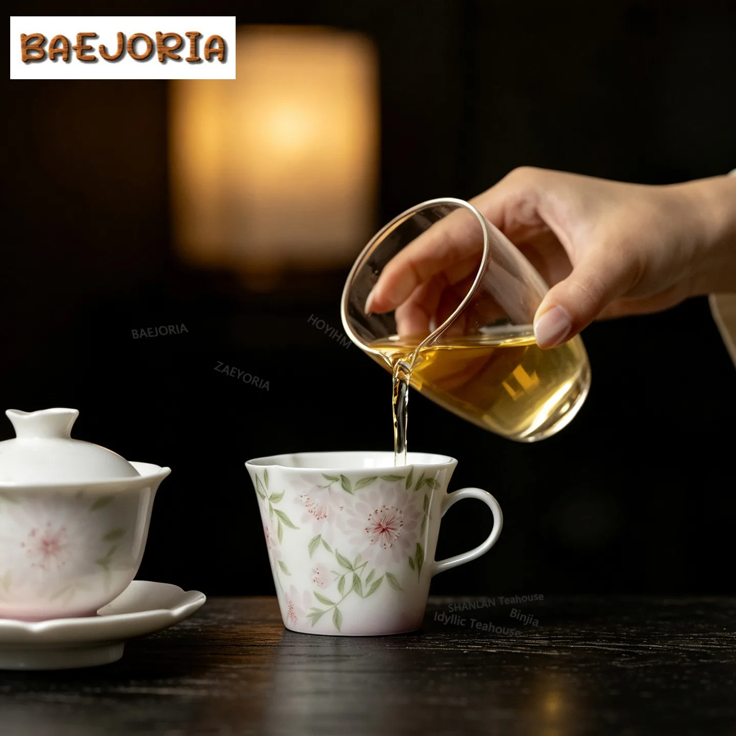BAEJORIA 150ml Hand-painted Hibiscus Flower Teacup Unique Tea Bowl Sample Tea Cup Tea-tasting Smelling Cup Jianzhan Master Cups