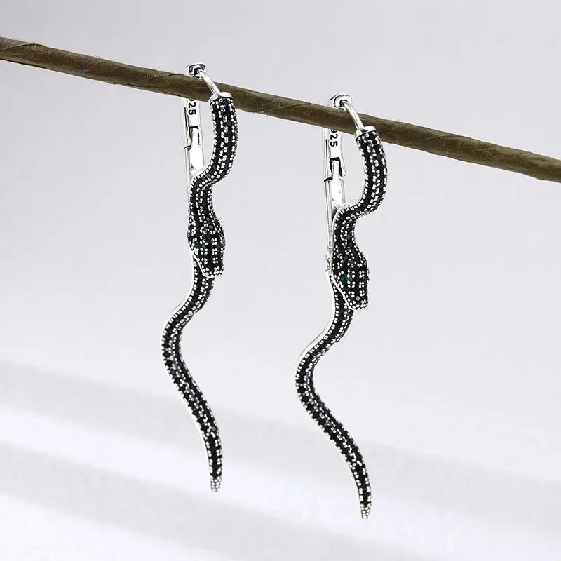 925 Sterling Silver Vintage Square Earrings For Women Trendy Retro Snake Earring Jewelry Prevent Allergy Party Accessories Gift image 2