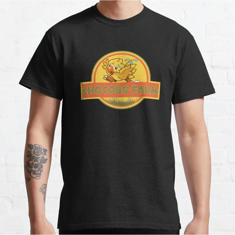 

Chocobo Farm Final Fantasy Gift t shirt for RPG gamer 100% cotton printed tee Men's Short Sleeve Graphic Clothes All size tops