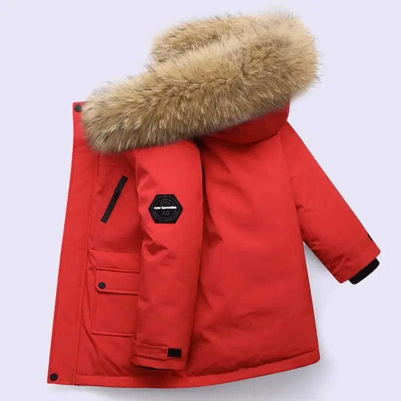 Kids Boys Velvet Thick Jackets Winter -30℃ Children\'s Parka Warm Cotton-Padded Outerwear Big Kids Thickening Coat Clothes 4-12Y