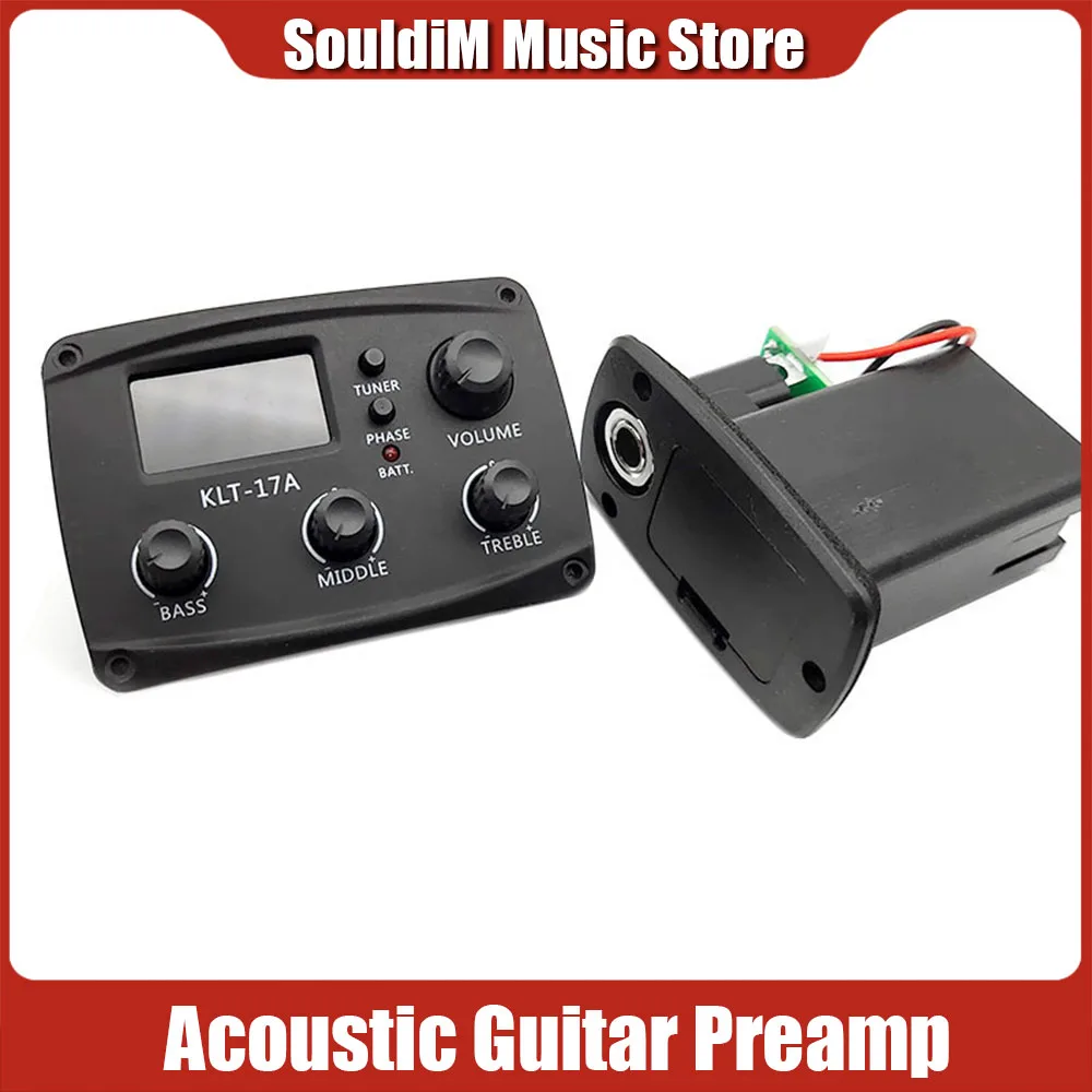 KLT-17A Acoustic Guitar EQ Preamp 70*48mm with Digital Procedding Tuner 3 Band EQ Equalizer with Tuner Guitar Pickup