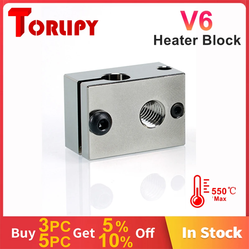 Torlipy Top Quality V6 Plated Copper Heater Block For PT100 Sensor Cartridges For Hotend High Temperature 3D Printer