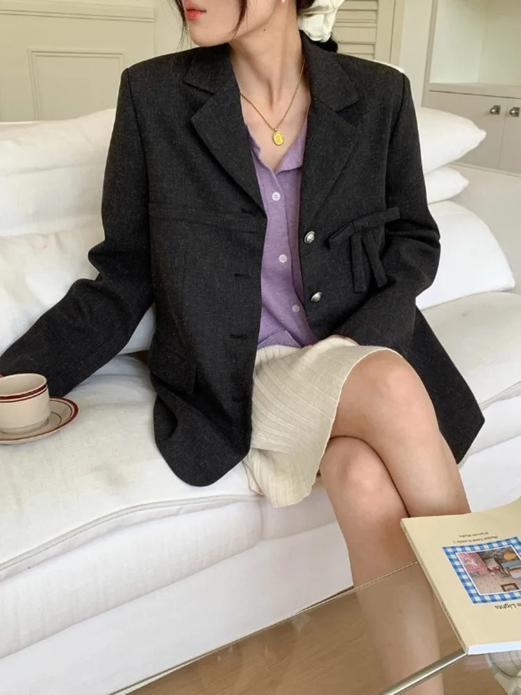 ZOCI Bow Design Blazers For Women Notched Single Breasted Office Lady Fit Female Jackets Fashion 2025 Spring New