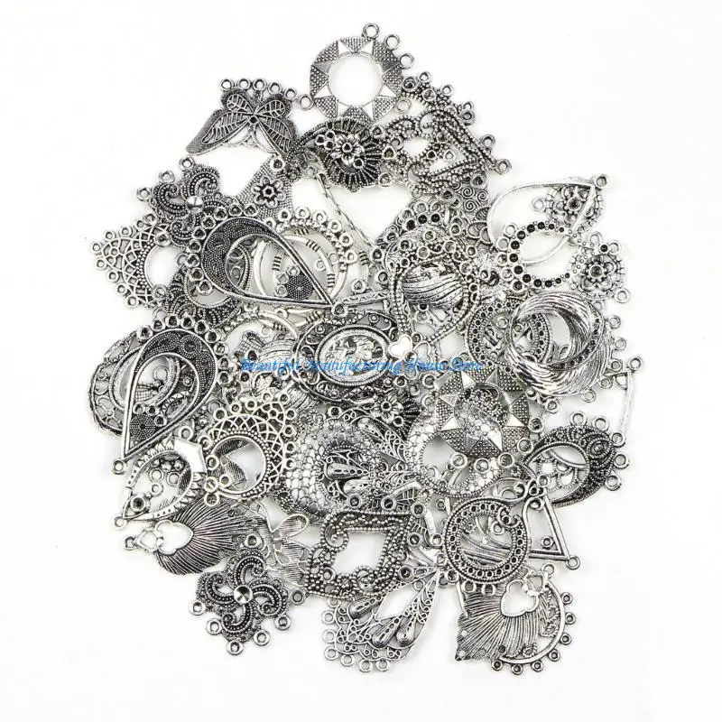 

E56A 60Pcs Antique Silver Color Hang Tags New Year Jewelry Making Tassels Various Pendant for Bracelets Keychain Crafts