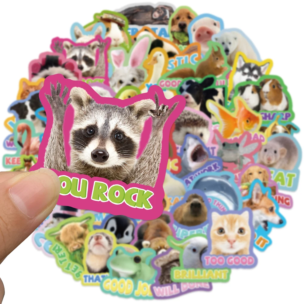 50PCS Animals Encourage Phrase PVC Sticker Aesthetic Color Decoration Scrapbooking Sketchbook Stationery School Rewards Supplies