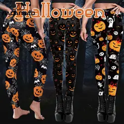 Nadanbao-pantalones de entrenamiento con estampado 3D de calavera de calabaza para mujer, Leggings de cintura media a rayas, para Halloween, Sexy