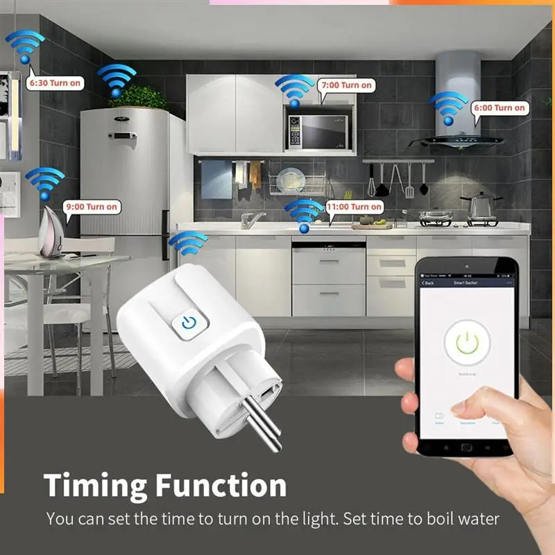 A92Z Matter Wifi 16A Smart Socket 16A Wifi Smart Plug With Power Monitoring APP Remote Control Works With Alexa Google EU Plug