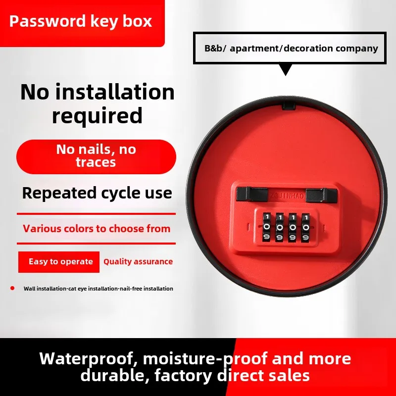 Decoration Password Key Box Round Password Lock Apartment Bed and Breakfast Cat Eye Nail-free Installation Password Lock Box