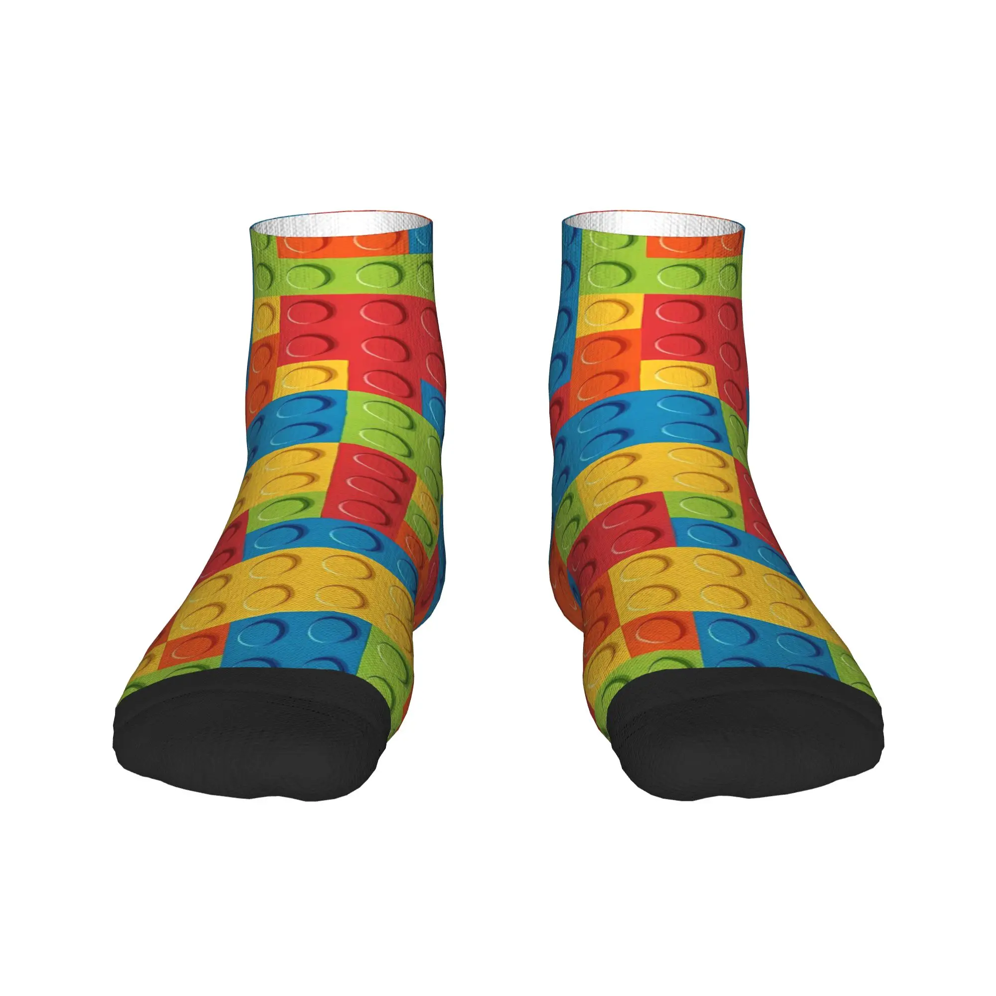 Women Men Casual Socks Vertical Colorful Building Blocks Non Slip Comfortable Sock Summer Novelty Design Outdoor Sports Socks