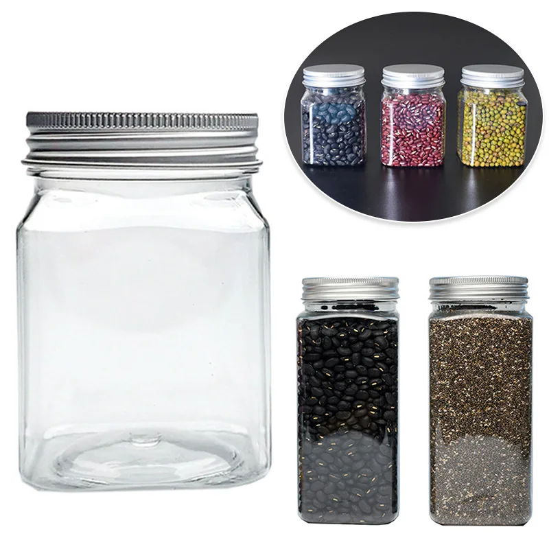 1PC 220/360/420/550ml Aluminum Cap Food Jar Oil Wax Transparent Plastic Empty Bottle Home Container Sealing Food Storage Bottles