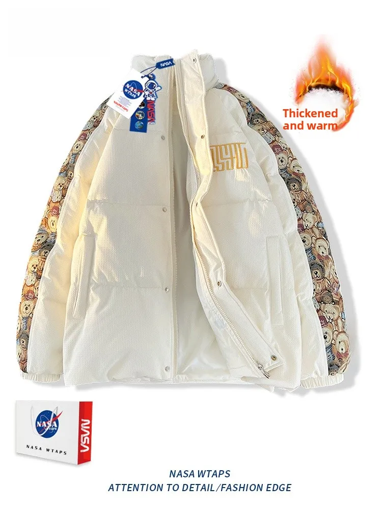 

Thiened Winter Jaet Men's Cotton Padded Jaet Embroidered Du down Coat Couple's Outerwear Warm Stand Fit Zipper Clo...