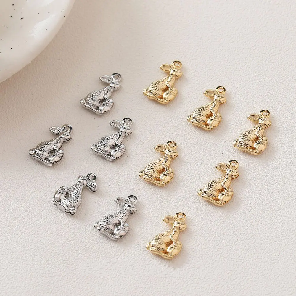 10PCS Animal Rabbit Pendant Charms for Jewelry Making Findings DIY Hand Made Brass14k Gold Plated 10*18mm