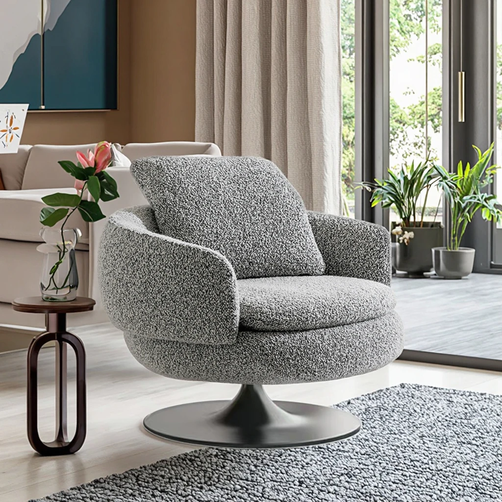 

Luxury Swivel Lounge Chair Modern Villa Living Room Furniture Fabric Leisure Accent Armchair