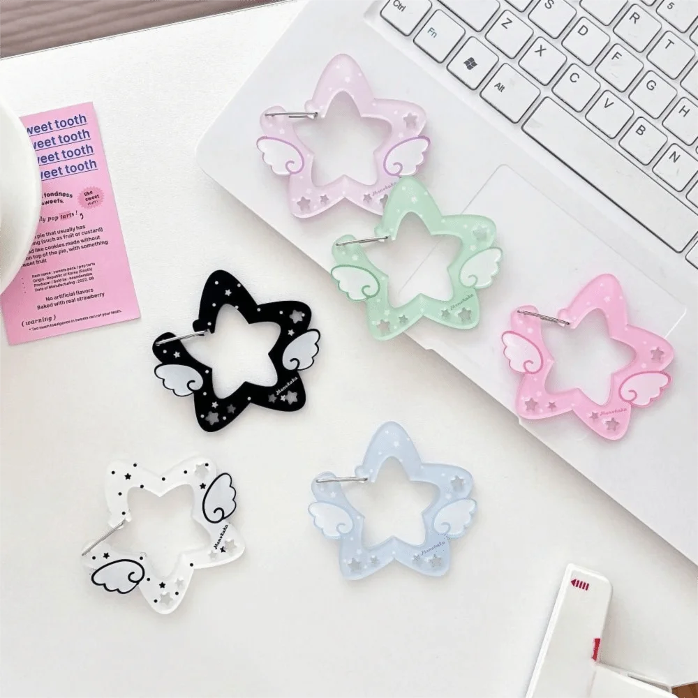 Kawaii Acrylic Wings Stars Carabiner Candy Color Portable Keyring Hook Card Holder Multipurpose Backpack Pendant Outdoor