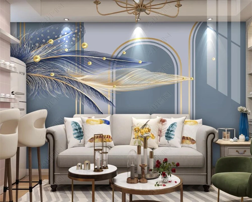 beibehang beibehang Customized modern new multiple materials, minimalist feather marble, lapis lazuli blue background wallpaper