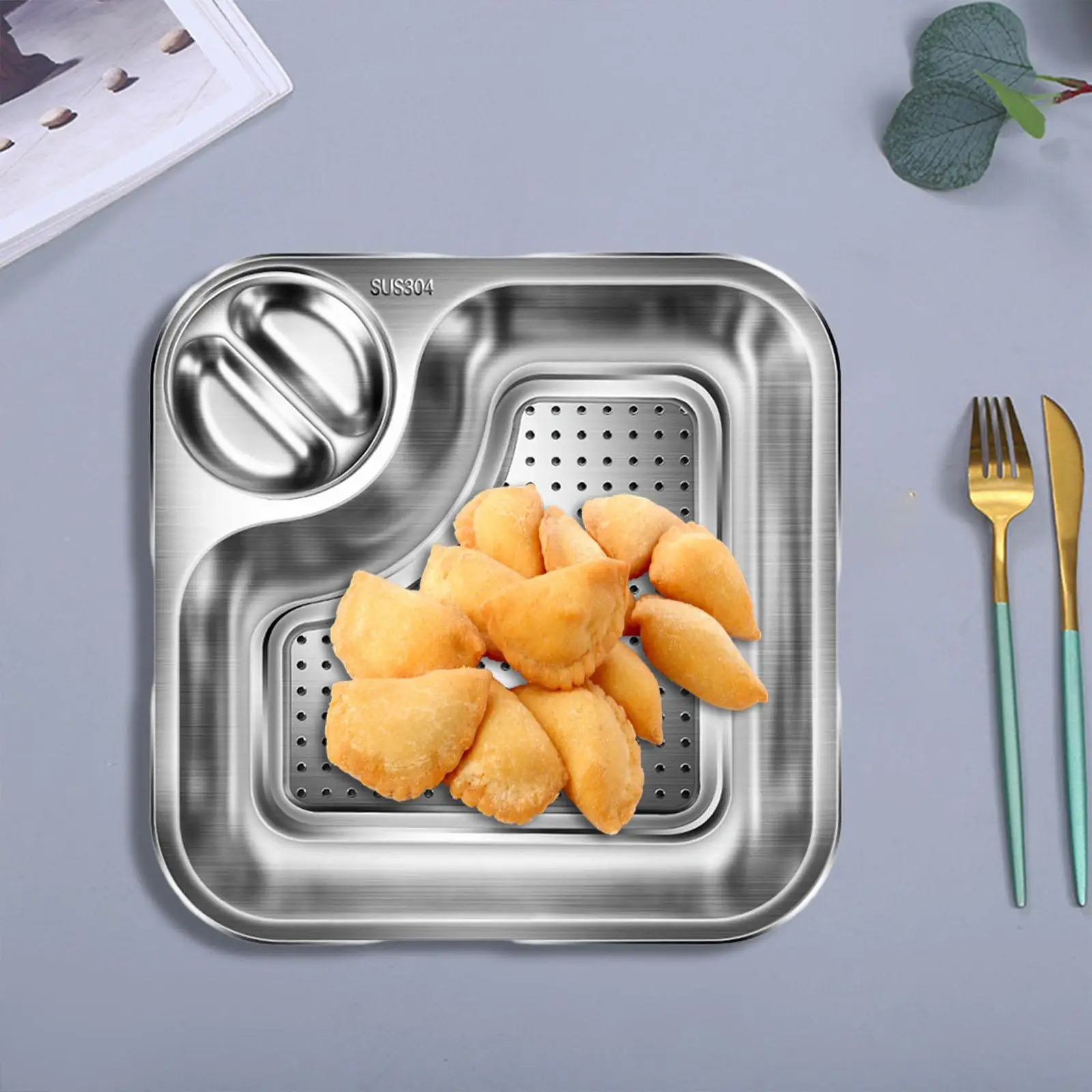 Dumpling Plate Fruit Snack Tray Fruit Dinner Tray with Drip Tray Serving Tray Dish Tray for Barbecue Hotels Kitchen Catering