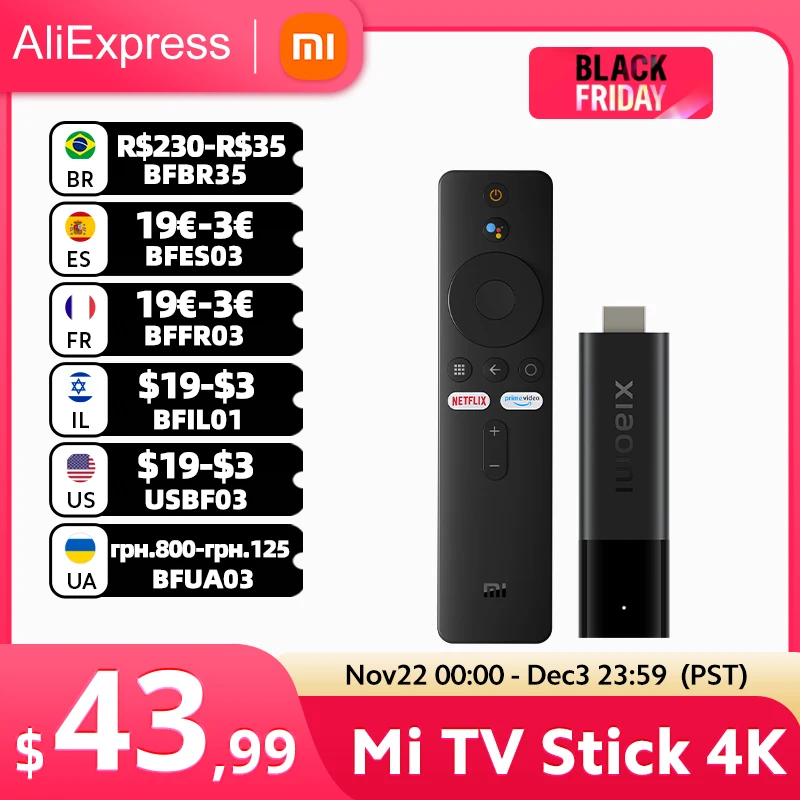 Global Version Xiaomi Smart Mi TV Stick 4K Android11 BT5.0 TV Dongle Portable Streaming Media Multi Language Google Assistant