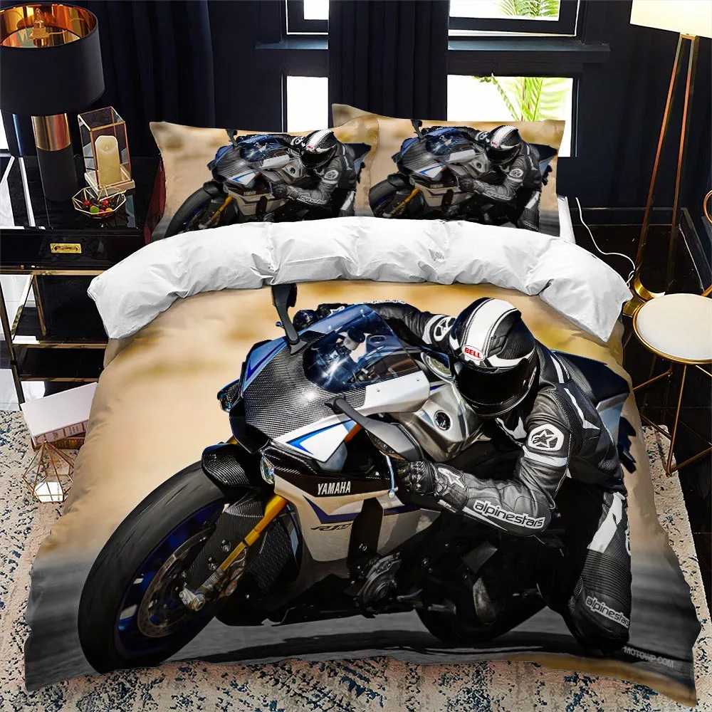 Motorcycle rider bed duvet cover set queen calico Twin size comforter bedding set Single complete set.